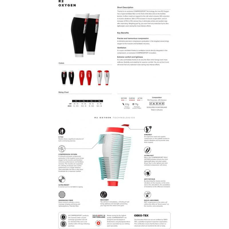 COMPRESSPORT R2 OXYGEN CALF SLEEVES (R2V2UL-00)- WHITE - Image 4